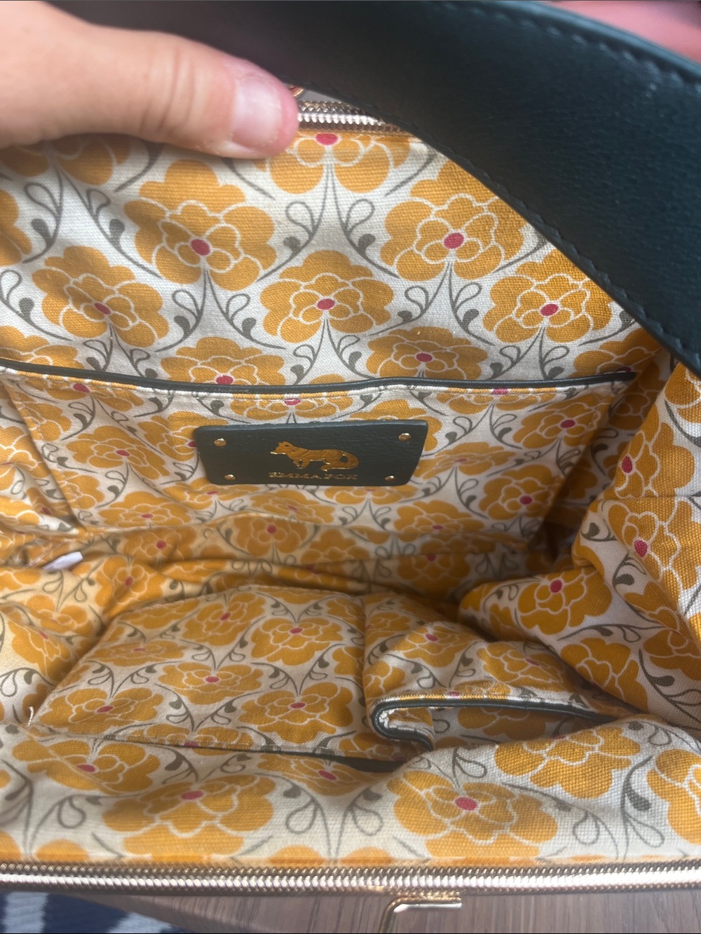 Emma Fox Dark Green Leather Shoulder Bag with Gold Accent - Picture 7 of 11